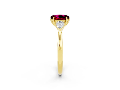 Yellow gold Three-Stone Oval Cut Cut Diamond Ring with Pear Side Stones in Four-Prong Setting_2