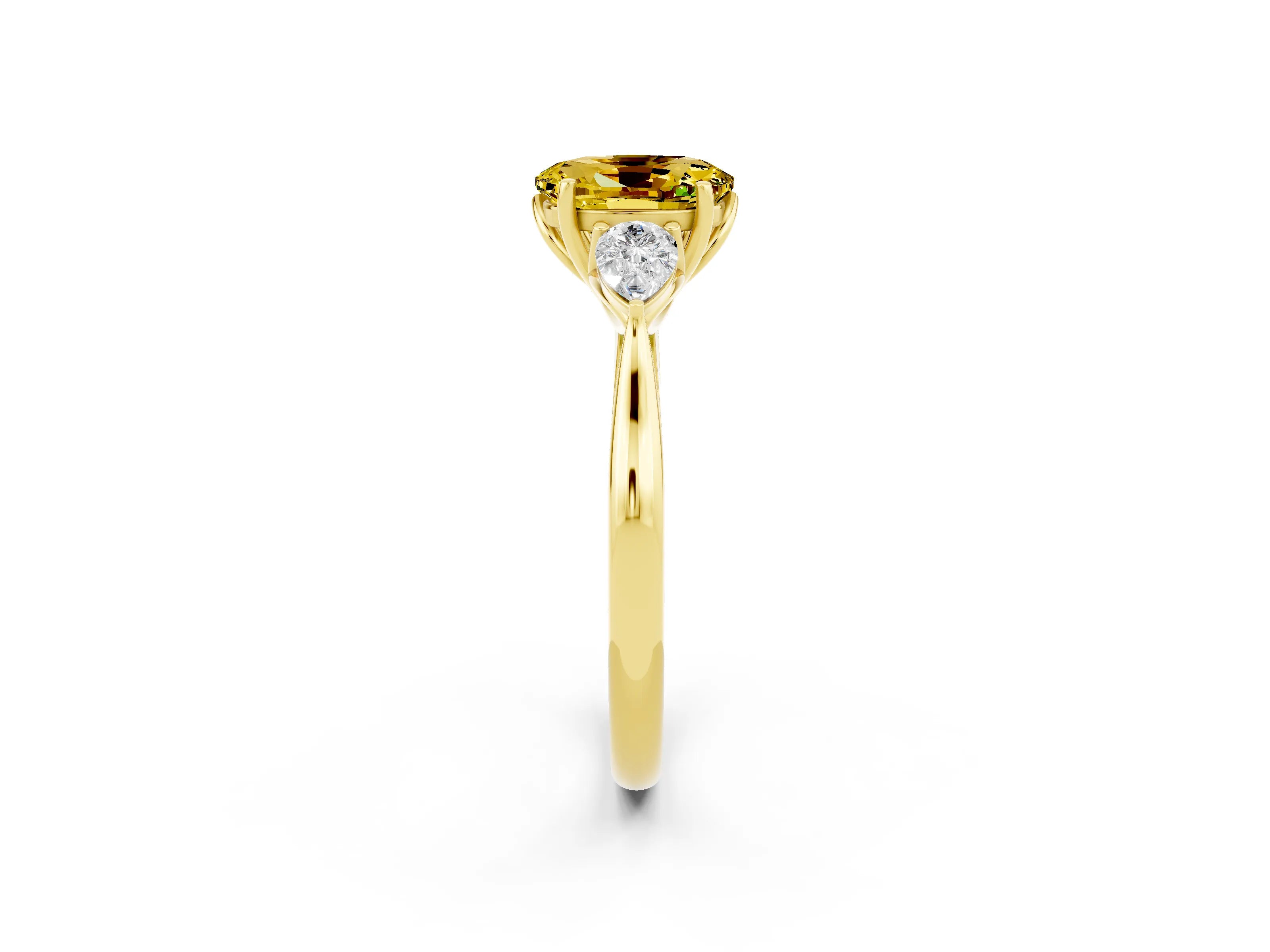 Yellow gold Three-Stone Oval Cut Cut Diamond Ring with Pear Side Stones in Four-Prong Setting_2