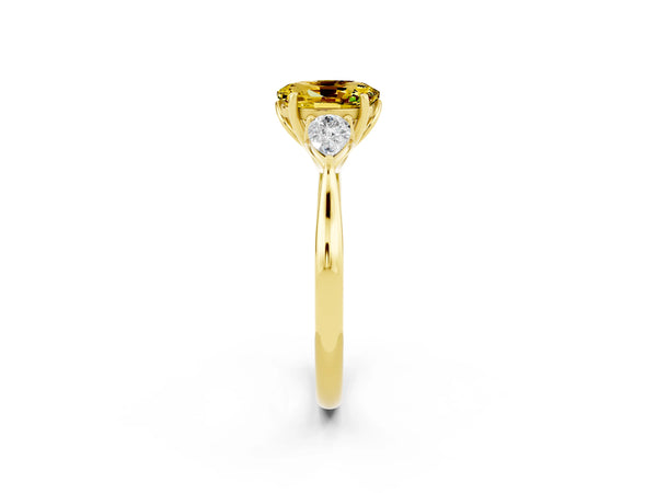 Yellow gold Three-Stone Oval Cut Yellow Sapphire Ring with Pear  Side Stones in Four-Prong Setting
