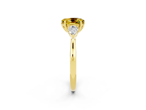 Yellow gold Three-Stone Oval Cut Cut Diamond Ring with Pear Side Stones in Four-Prong Setting_2