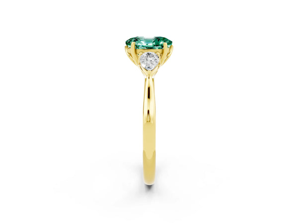 Yellow gold Three-Stone Oval Cut Green Sapphire Ring with Pear  Side Stones in Four-Prong Setting