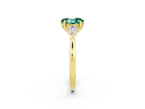 Yellow gold Three-Stone Oval Cut Cut Diamond Ring with Pear Side Stones in Four-Prong Setting_2