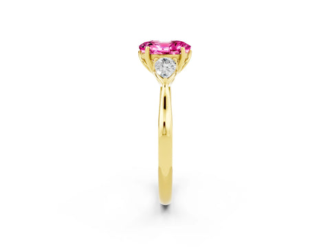 Yellow gold Three-Stone Oval Cut Cut Diamond Ring with Pear Side Stones in Four-Prong Setting_2