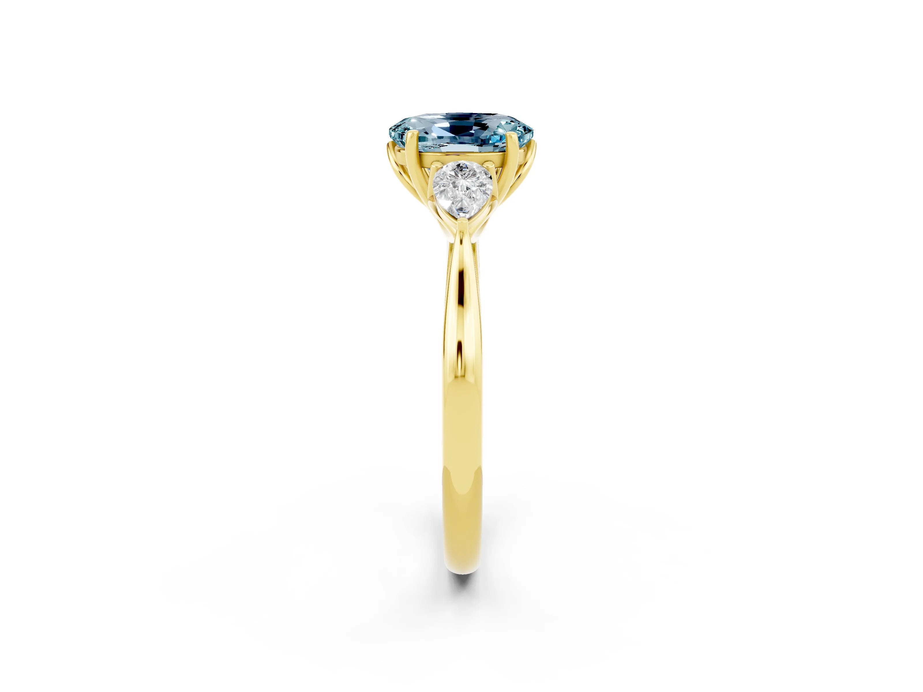 Yellow gold Three-Stone Oval Cut Cut Diamond Ring with Pear Side Stones in Four-Prong Setting_2