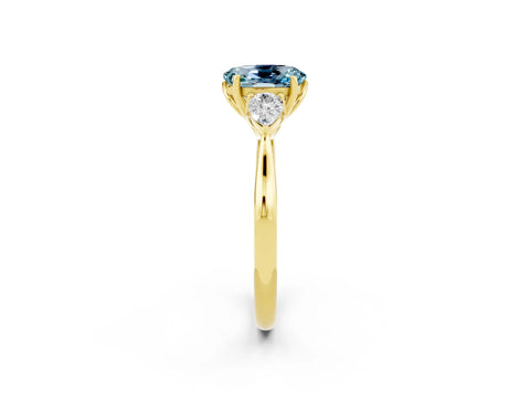 Yellow gold Three-Stone Oval Cut Cut Diamond Ring with Pear Side Stones in Four-Prong Setting_2