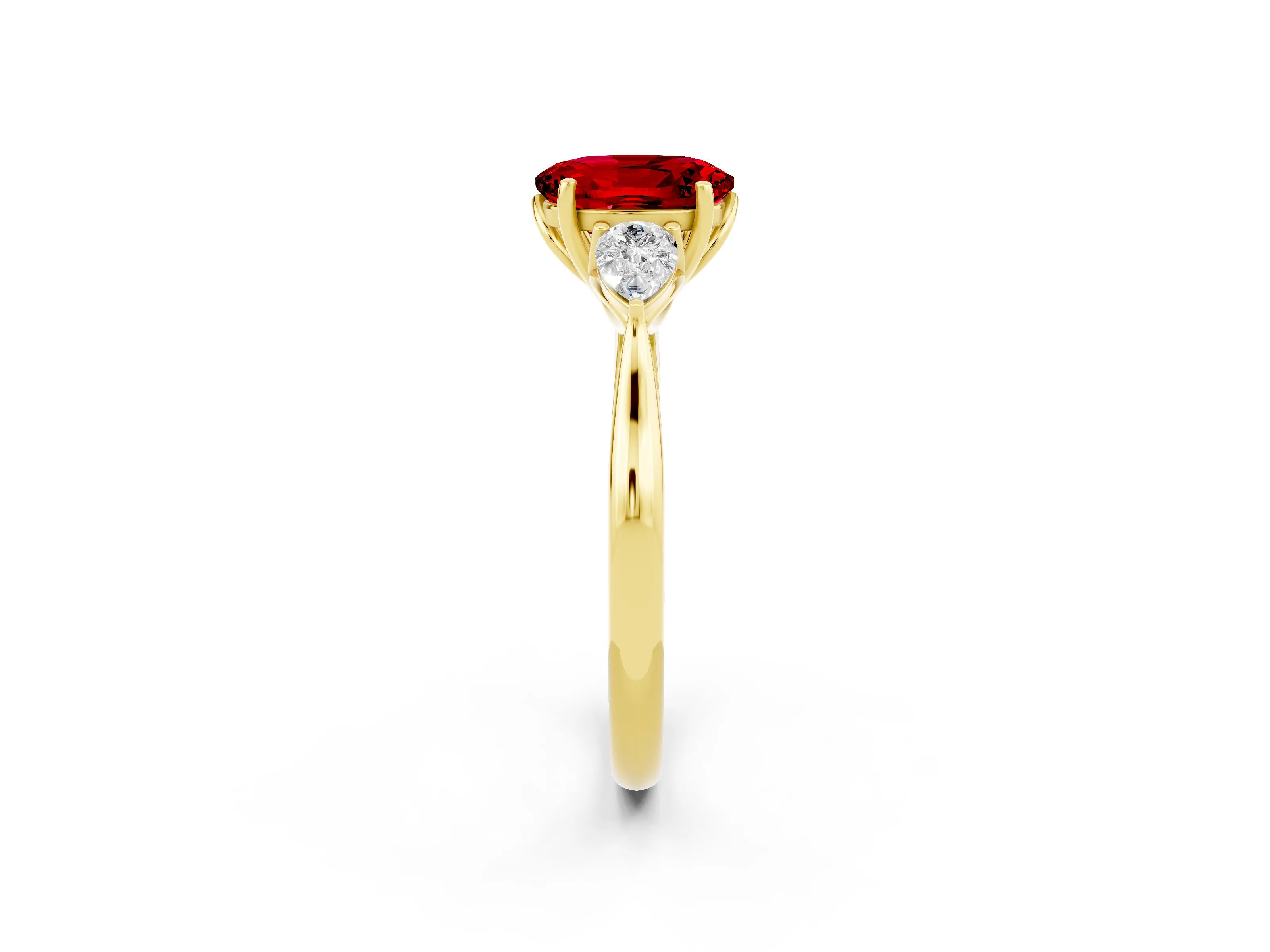 Yellow gold Three-Stone Oval Cut Cut Diamond Ring with Pear Side Stones in Four-Prong Setting_2