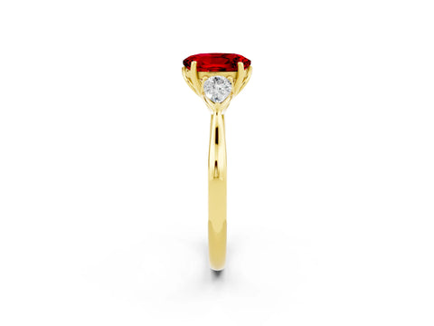 Yellow gold Three-Stone Oval Cut Cut Diamond Ring with Pear Side Stones in Four-Prong Setting_2