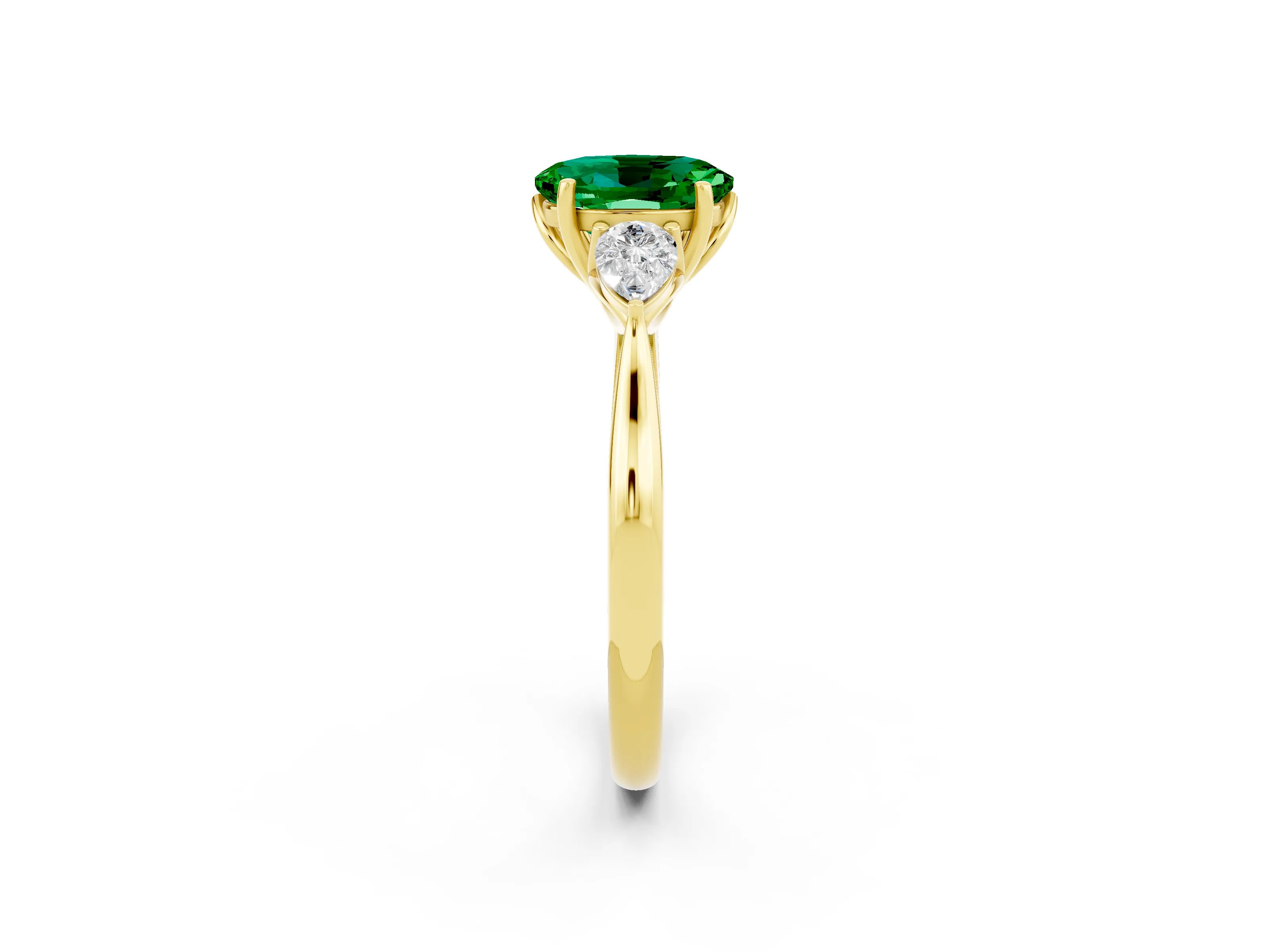 Yellow gold Three-Stone Oval Cut Cut Diamond Ring with Pear Side Stones in Four-Prong Setting_2