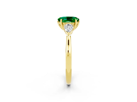 Yellow gold Three-Stone Oval Cut Cut Diamond Ring with Pear Side Stones in Four-Prong Setting_2