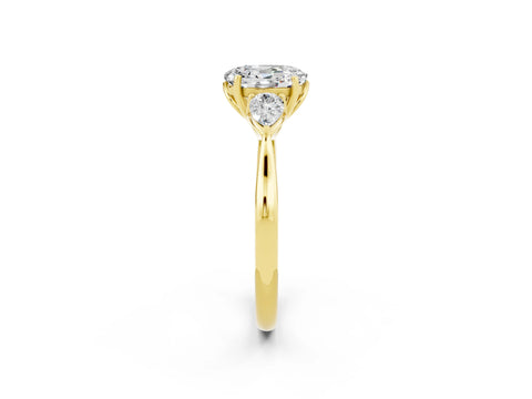 Yellow gold Three-Stone Oval Cut Cut Diamond Ring with Pear Side Stones in Four-Prong Setting_2