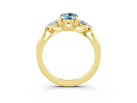 Yellow gold Three-Stone Oval Cut Cut Diamond Ring with Pear Side Stones in Four-Prong Setting_3