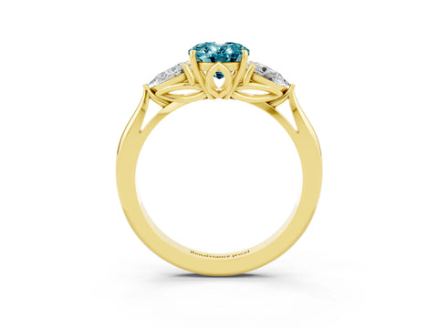 Yellow gold Three-Stone Oval Cut Cut Diamond Ring with Pear Side Stones in Four-Prong Setting_3