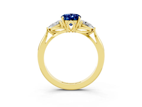 Yellow gold Three-Stone Oval Cut Cut Diamond Ring with Pear Side Stones in Four-Prong Setting_3