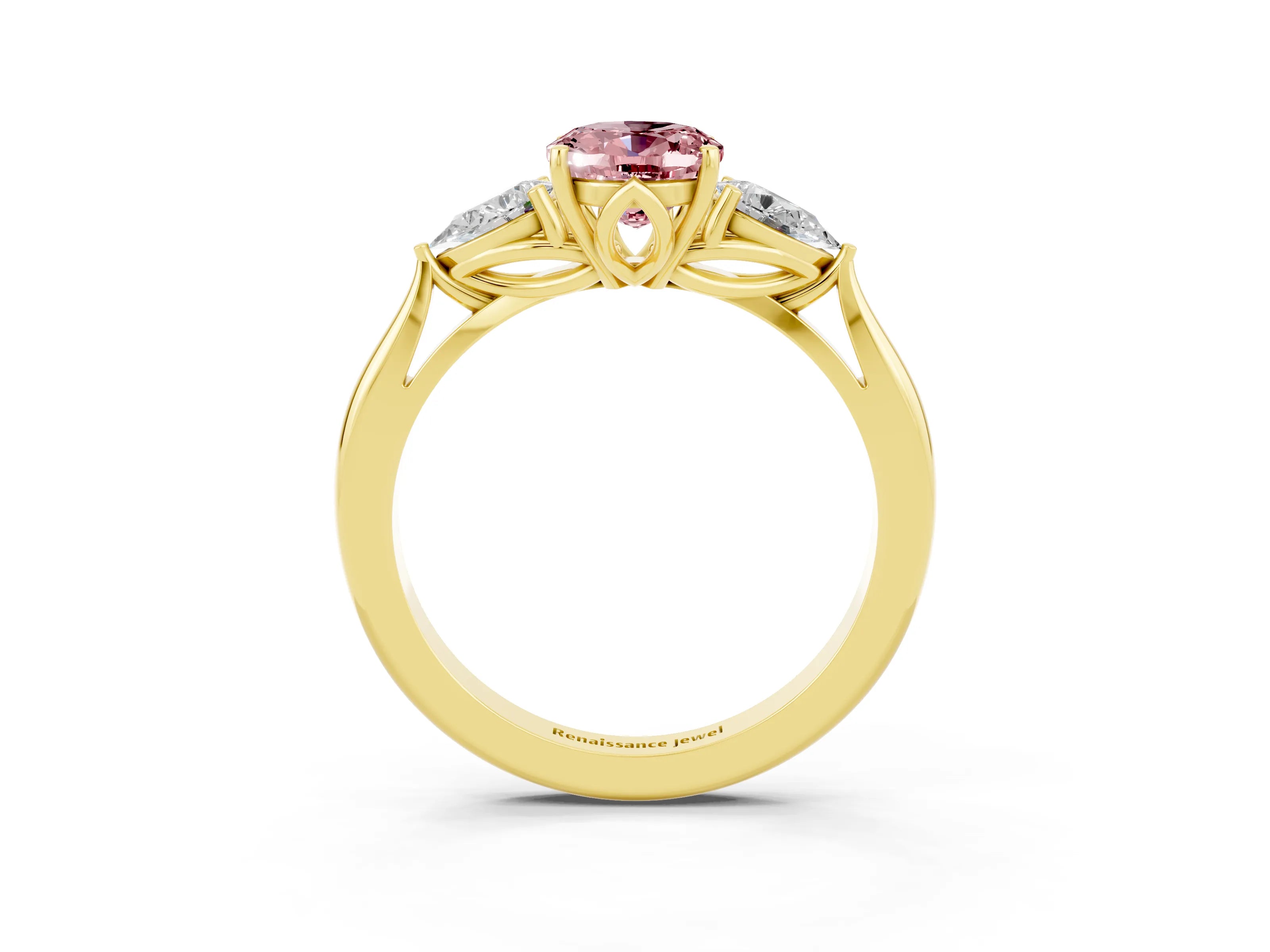 Yellow gold Three-Stone Oval Cut Cut Diamond Ring with Pear Side Stones in Four-Prong Setting_3