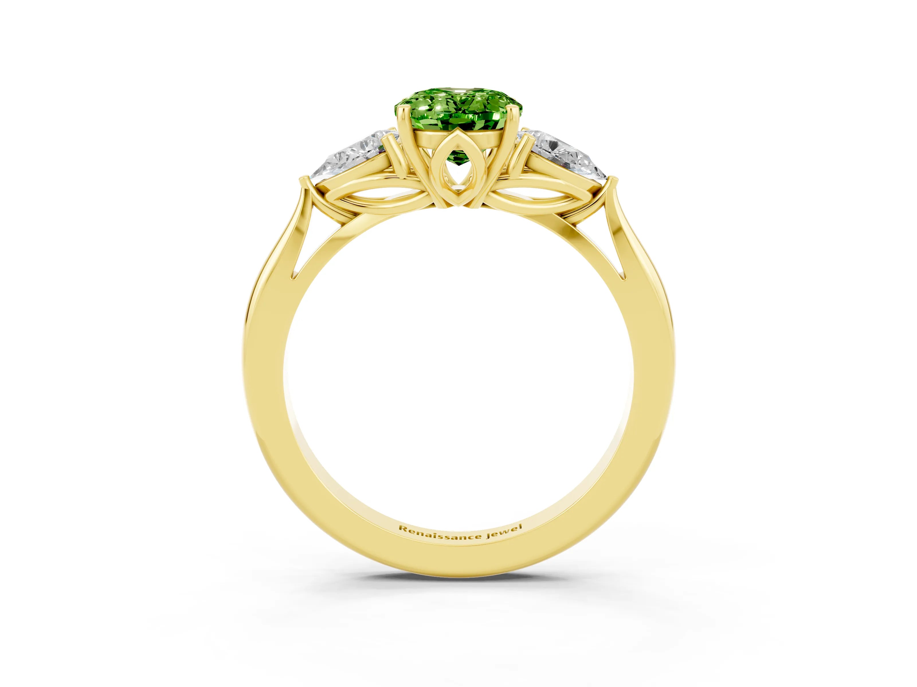 Yellow gold Three-Stone Oval Cut Cut Diamond Ring with Pear Side Stones in Four-Prong Setting_3