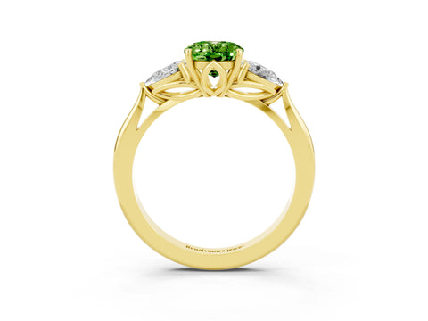 Yellow gold Three-Stone Oval Cut Cut Diamond Ring with Pear Side Stones in Four-Prong Setting_3