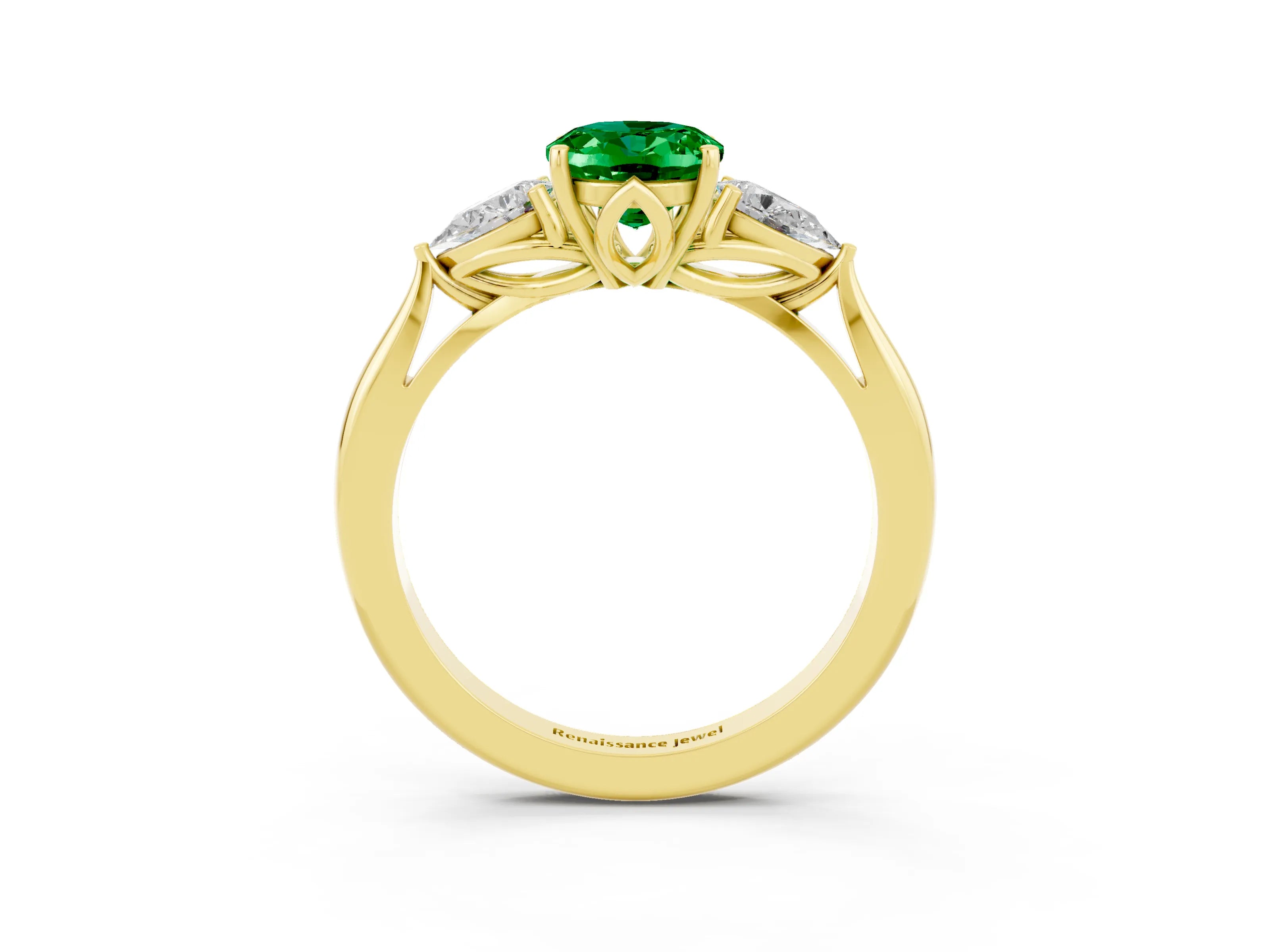 Yellow gold Three-Stone Oval Cut Cut Diamond Ring with Pear Side Stones in Four-Prong Setting_3