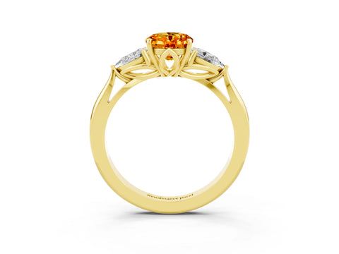 Yellow gold Three-Stone Oval Cut Cut Diamond Ring with Pear Side Stones in Four-Prong Setting_3