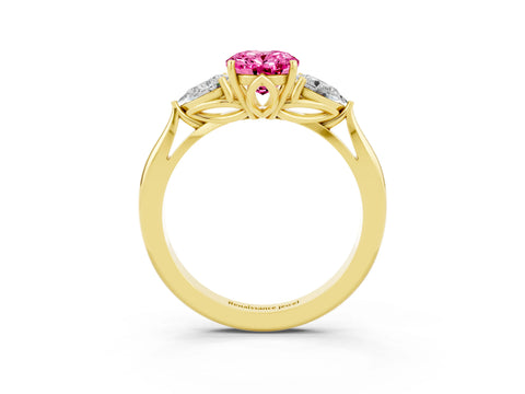 Yellow gold Three-Stone Oval Cut Cut Diamond Ring with Pear Side Stones in Four-Prong Setting_3