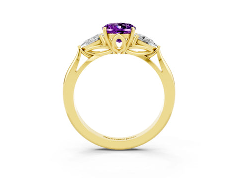 Yellow gold Three-Stone Oval Cut Cut Diamond Ring with Pear Side Stones in Four-Prong Setting_3