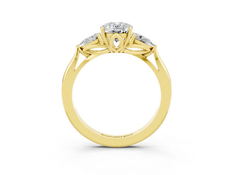 Yellow gold Three-Stone Oval Cut Cut Diamond Ring with Pear Side Stones in Four-Prong Setting_3