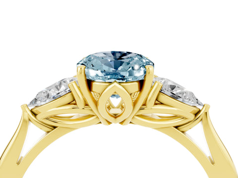 Yellow gold Three-Stone Oval Cut Cut Diamond Ring with Pear Side Stones in Four-Prong Setting_4