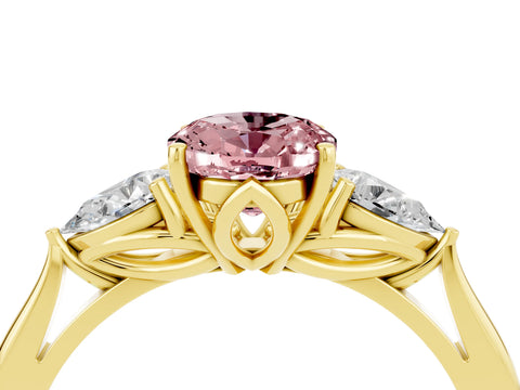 Yellow gold Three-Stone Oval Cut Cut Diamond Ring with Pear Side Stones in Four-Prong Setting_4