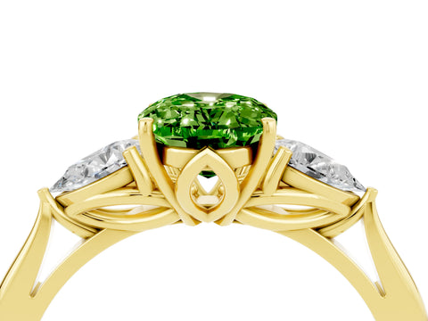 Yellow gold Three-Stone Oval Cut Cut Diamond Ring with Pear Side Stones in Four-Prong Setting_4