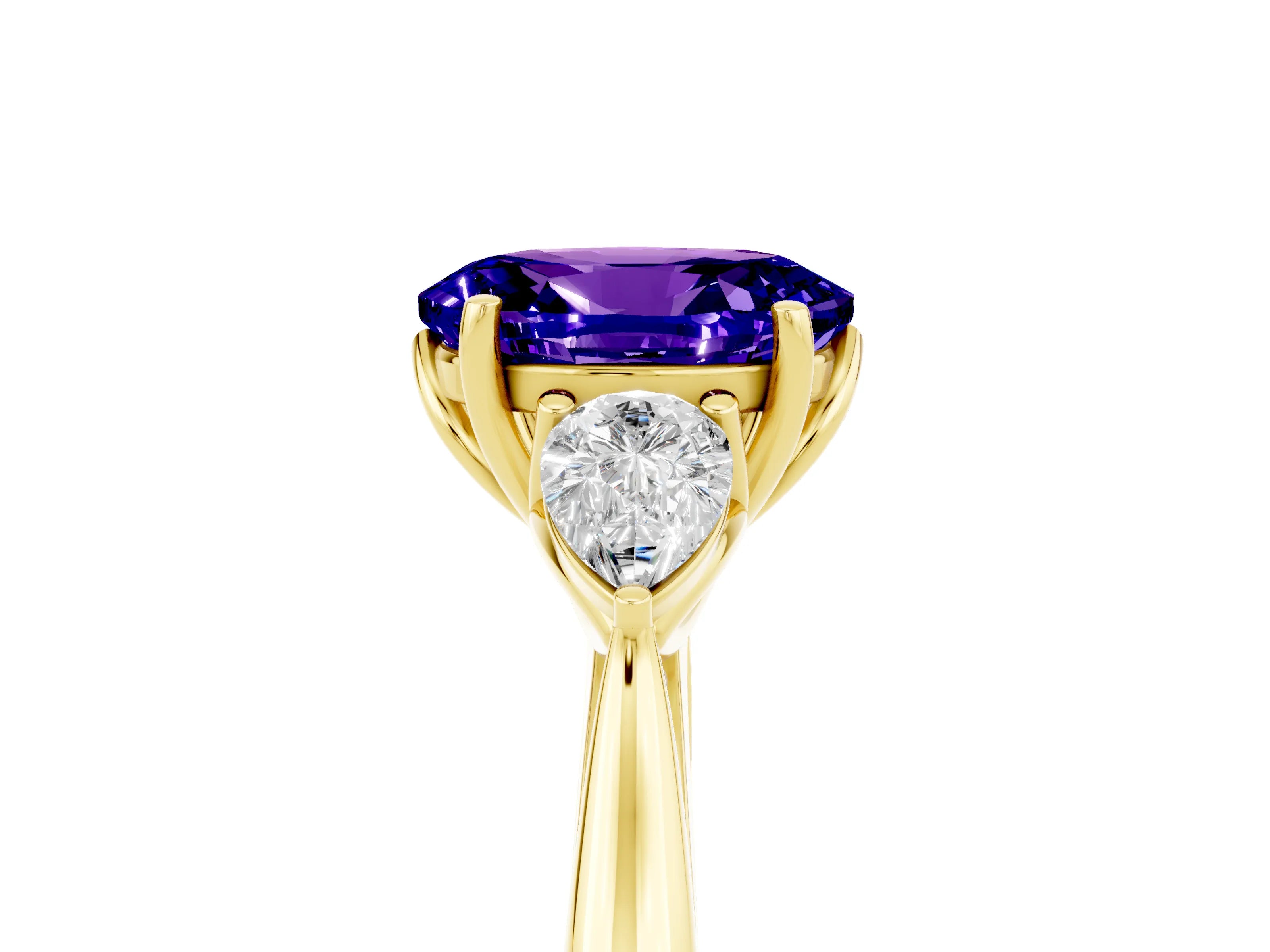 Yellow gold Three-Stone Oval Cut Cut Diamond Ring with Pear Side Stones in Four-Prong Setting_5