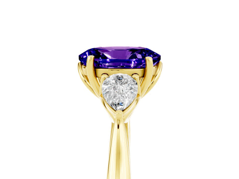 Yellow gold Three-Stone Oval Cut Cut Diamond Ring with Pear Side Stones in Four-Prong Setting_5