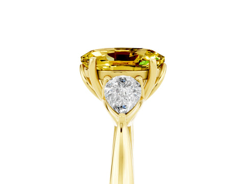 Yellow gold Three-Stone Oval Cut Cut Diamond Ring with Pear Side Stones in Four-Prong Setting_5