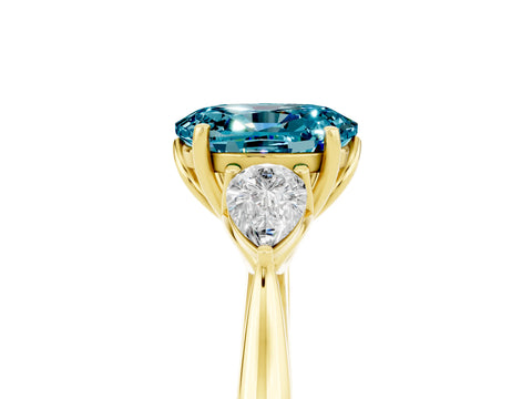 Yellow gold Three-Stone Oval Cut Cut Diamond Ring with Pear Side Stones in Four-Prong Setting_5