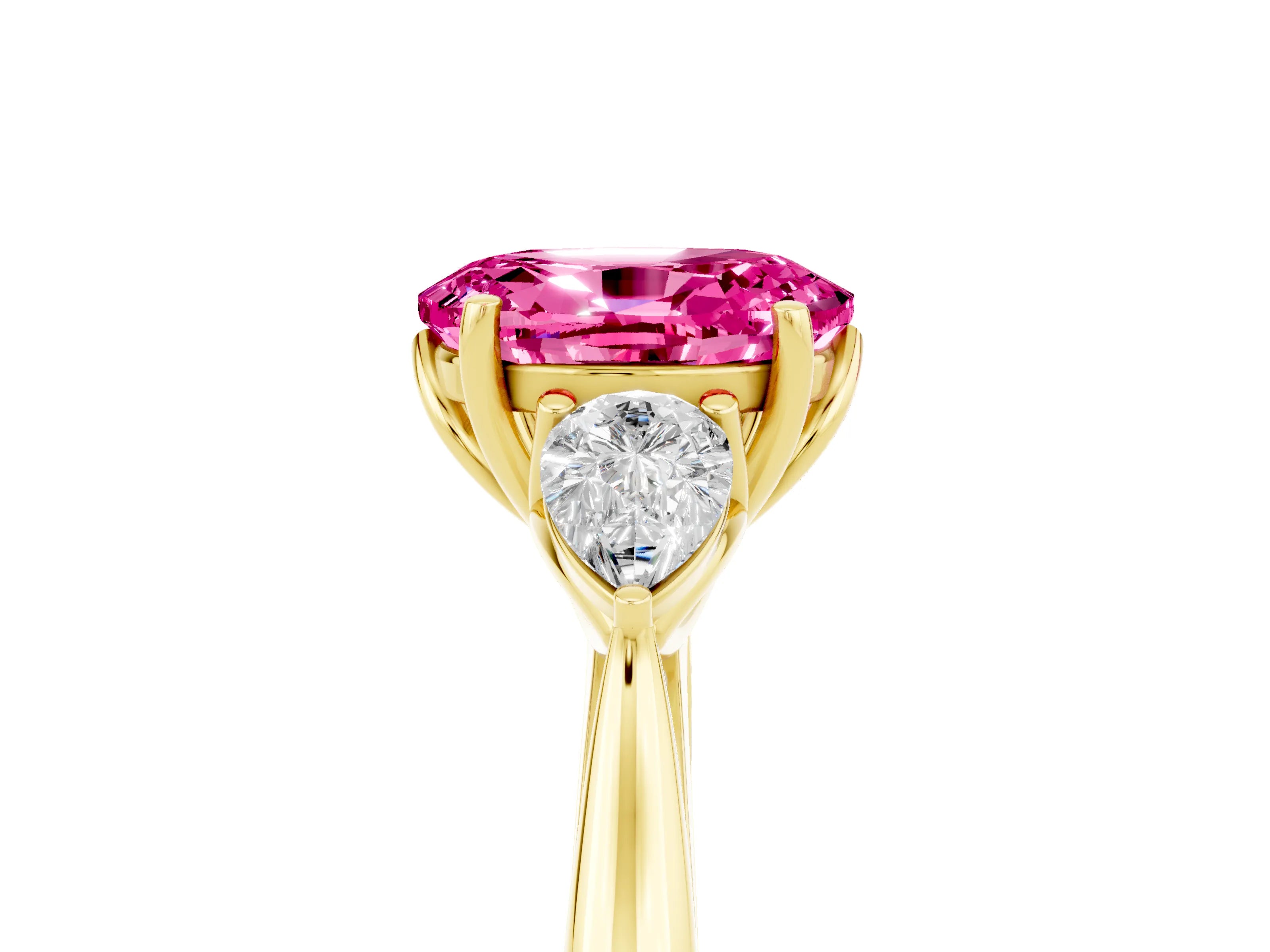 Yellow gold Three-Stone Oval Cut Cut Diamond Ring with Pear Side Stones in Four-Prong Setting_5