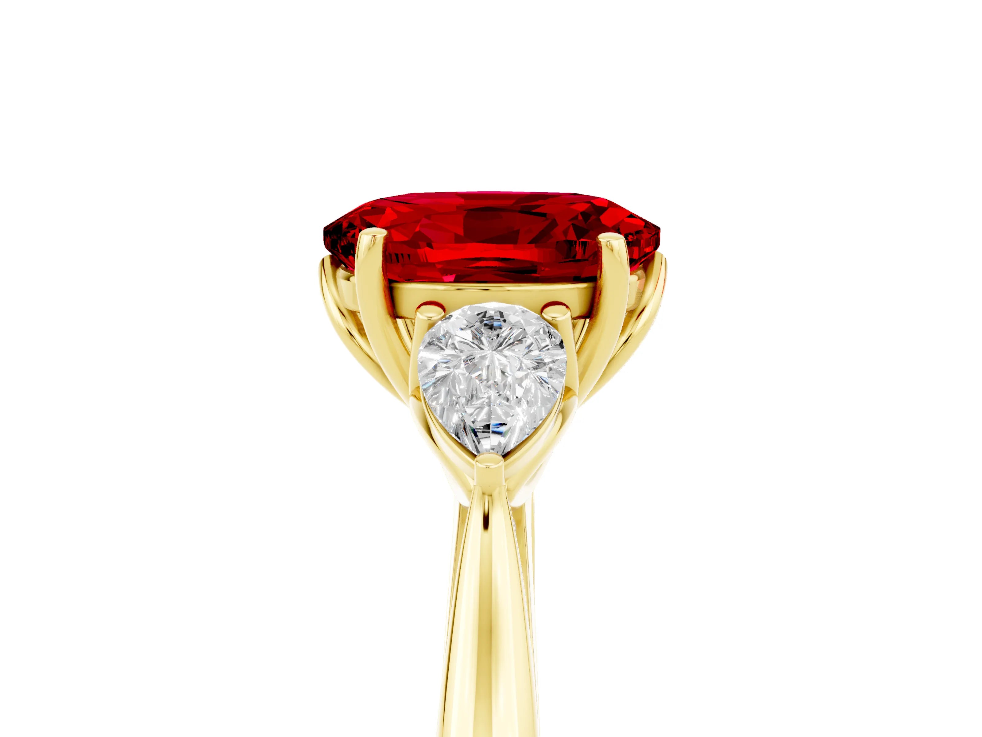 Yellow gold Three-Stone Oval Cut Cut Diamond Ring with Pear Side Stones in Four-Prong Setting_5