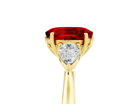 Yellow gold Three-Stone Oval Cut Cut Diamond Ring with Pear Side Stones in Four-Prong Setting_5