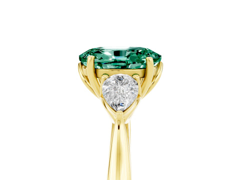 Yellow gold Three-Stone Oval Cut Cut Diamond Ring with Pear Side Stones in Four-Prong Setting_5