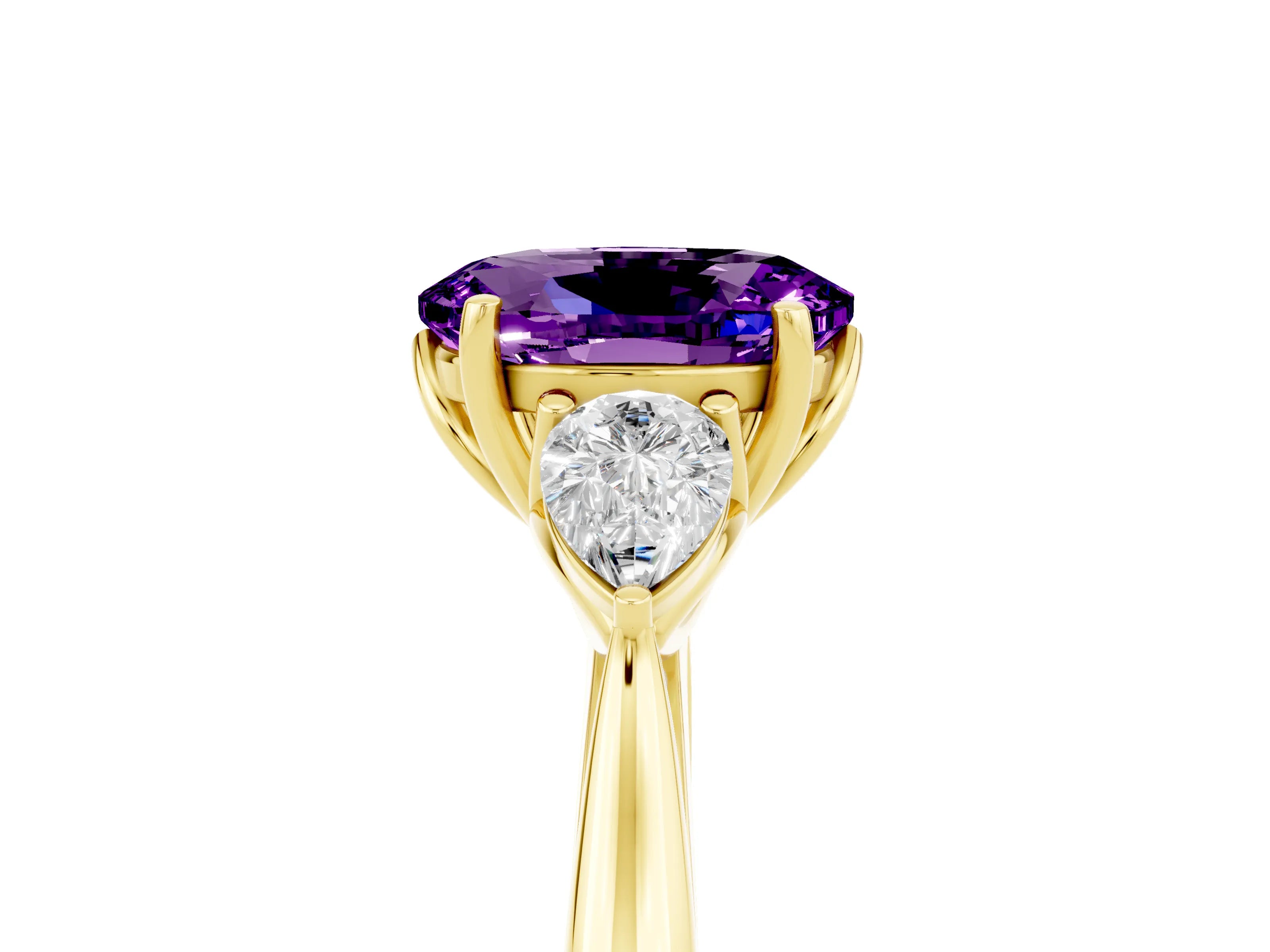 Yellow gold Three-Stone Oval Cut Cut Diamond Ring with Pear Side Stones in Four-Prong Setting_5