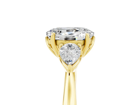 Yellow gold Three-Stone Oval Cut Cut Diamond Ring with Pear Side Stones in Four-Prong Setting_5