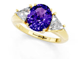 Yellow gold Three-Stone Oval Cut Cut Diamond Ring with Trillion Side Stones and Four-Prong Setting_1