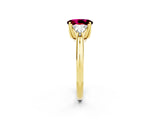 Yellow gold Three-Stone Oval Cut Cut Diamond Ring with Trillion Side Stones and Four-Prong Setting_2