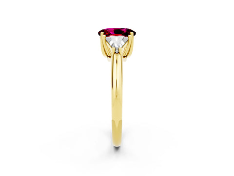 Yellow gold Three-Stone Oval Cut Cut Diamond Ring with Trillion Side Stones and Four-Prong Setting_2