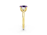 Yellow gold Three-Stone Oval Cut Cut Diamond Ring with Trillion Side Stones and Four-Prong Setting_2