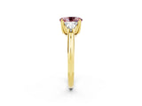 Yellow gold Three-Stone Oval Cut Cut Diamond Ring with Trillion Side Stones and Four-Prong Setting_2