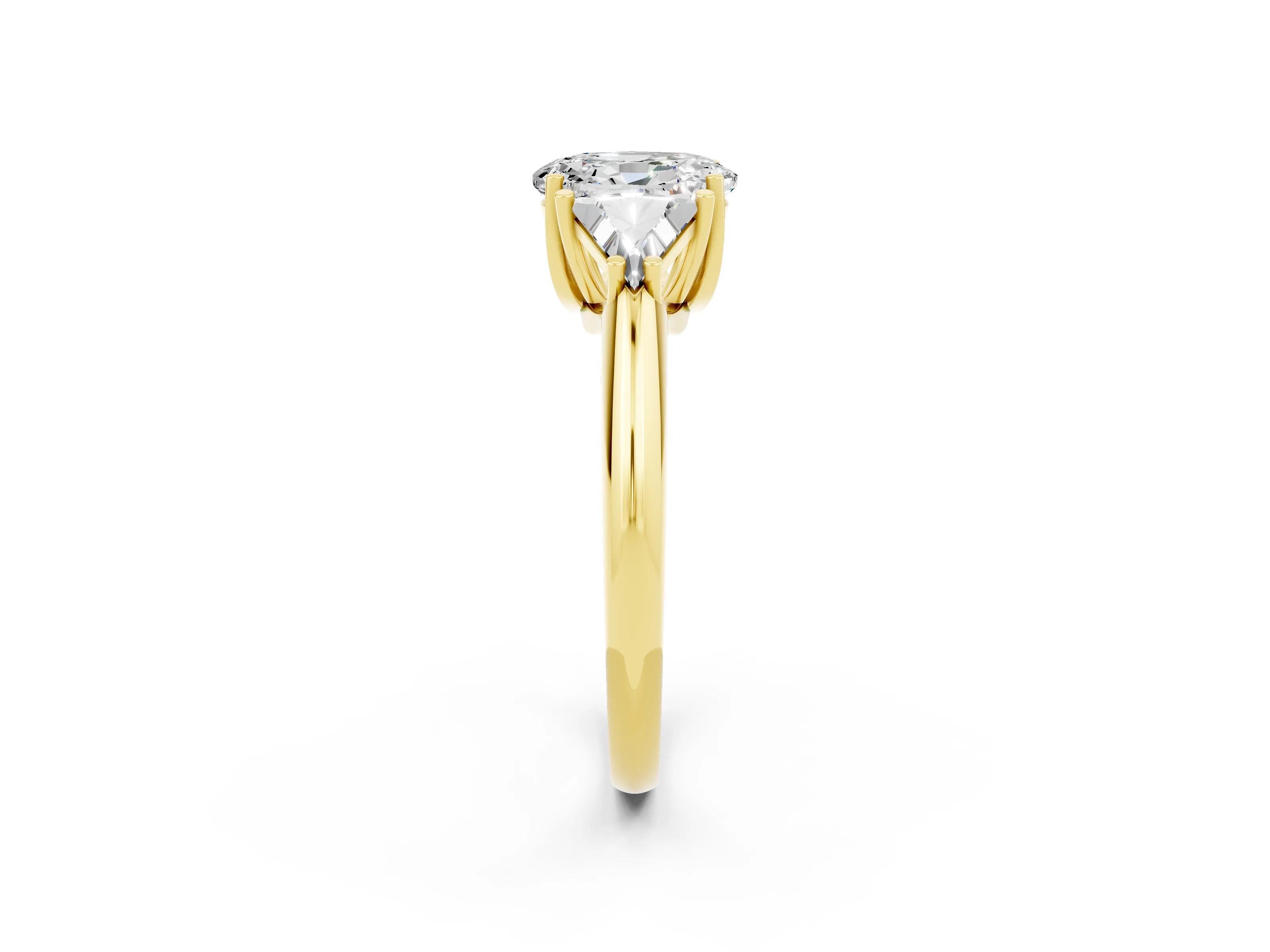 Yellow gold Three-Stone Oval Cut Cut Diamond Ring with Trillion Side Stones and Four-Prong Setting_2