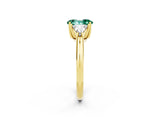 Yellow gold Three-Stone Oval Cut Cut Diamond Ring with Trillion Side Stones and Four-Prong Setting_2