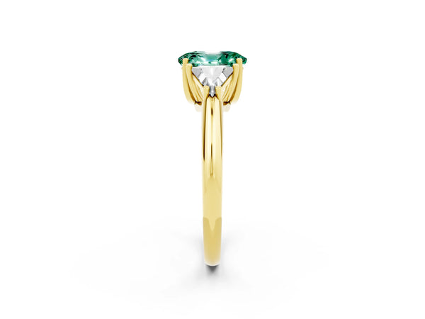 Yellow gold Three-Stone Oval Cut Cut Diamond Ring with Trillion Side Stones and Four-Prong Setting