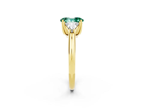 Yellow gold Three-Stone Oval Cut Cut Diamond Ring with Trillion Side Stones and Four-Prong Setting_2