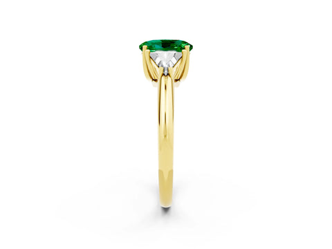 Yellow gold Three-Stone Oval Cut Cut Diamond Ring with Trillion Side Stones and Four-Prong Setting_2