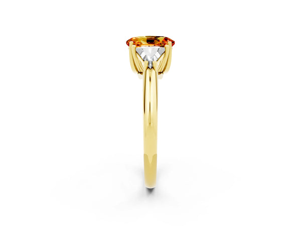 Yellow gold Three-Stone Oval Cut Citrine Engagement Ring with Trillion Side Stones and Prong Setting