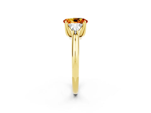 Yellow gold Three-Stone Oval Cut Cut Diamond Ring with Trillion Side Stones and Four-Prong Setting_2